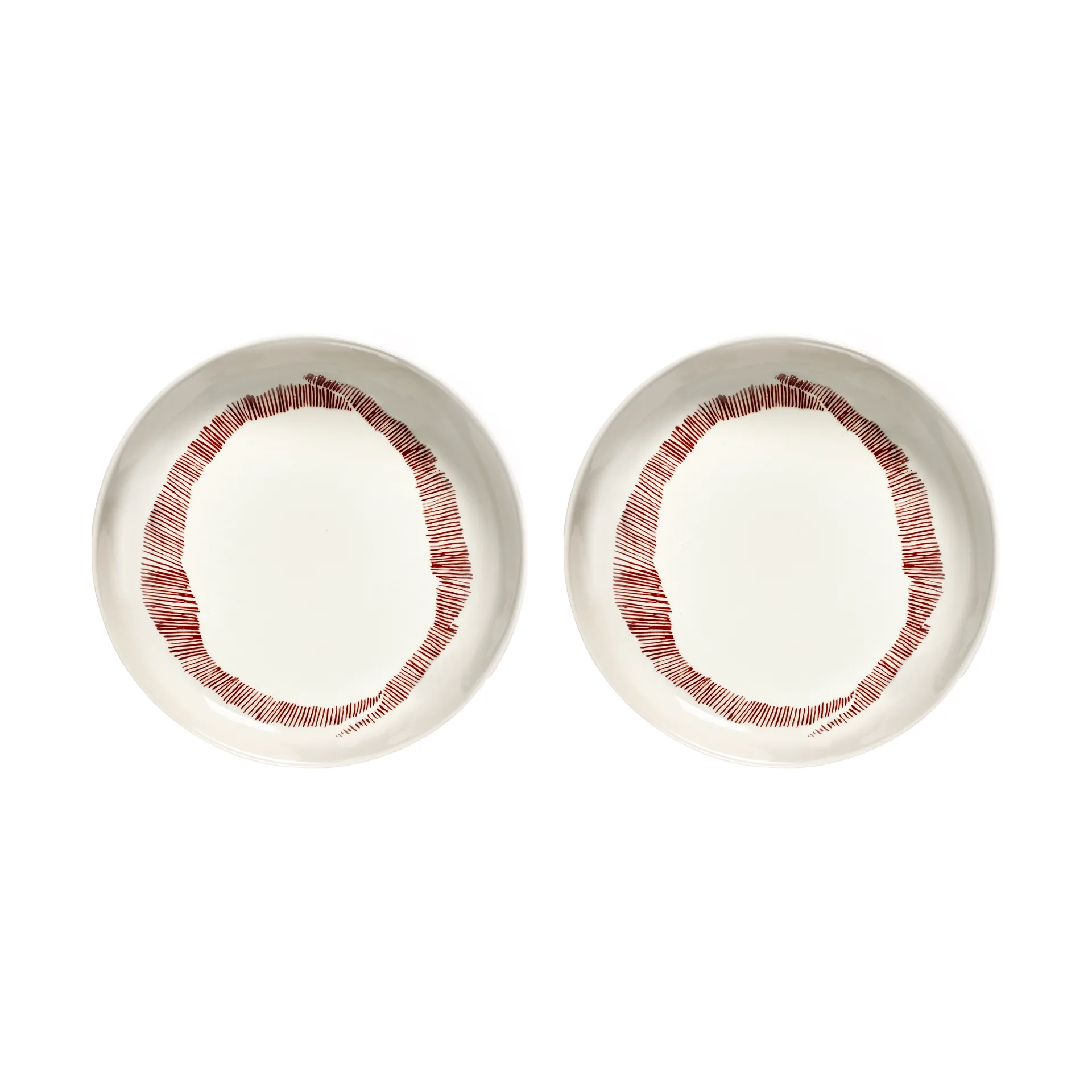 Ottolenghi Feast deep plate Ø22 cm 2-pack, White stripes-red Serax