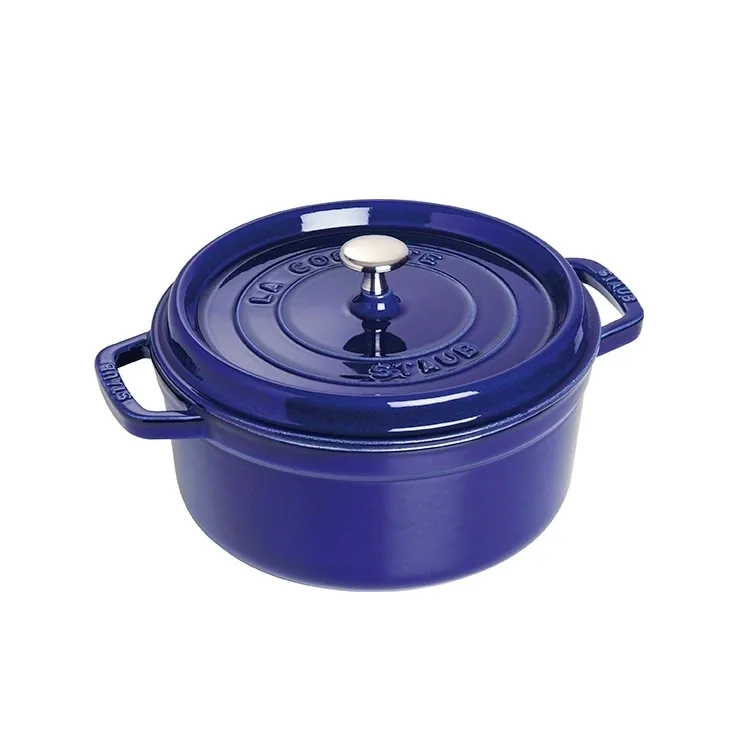 Staub round casserole dish. Three layers of enamel 5.2 l, dark blue STAUB