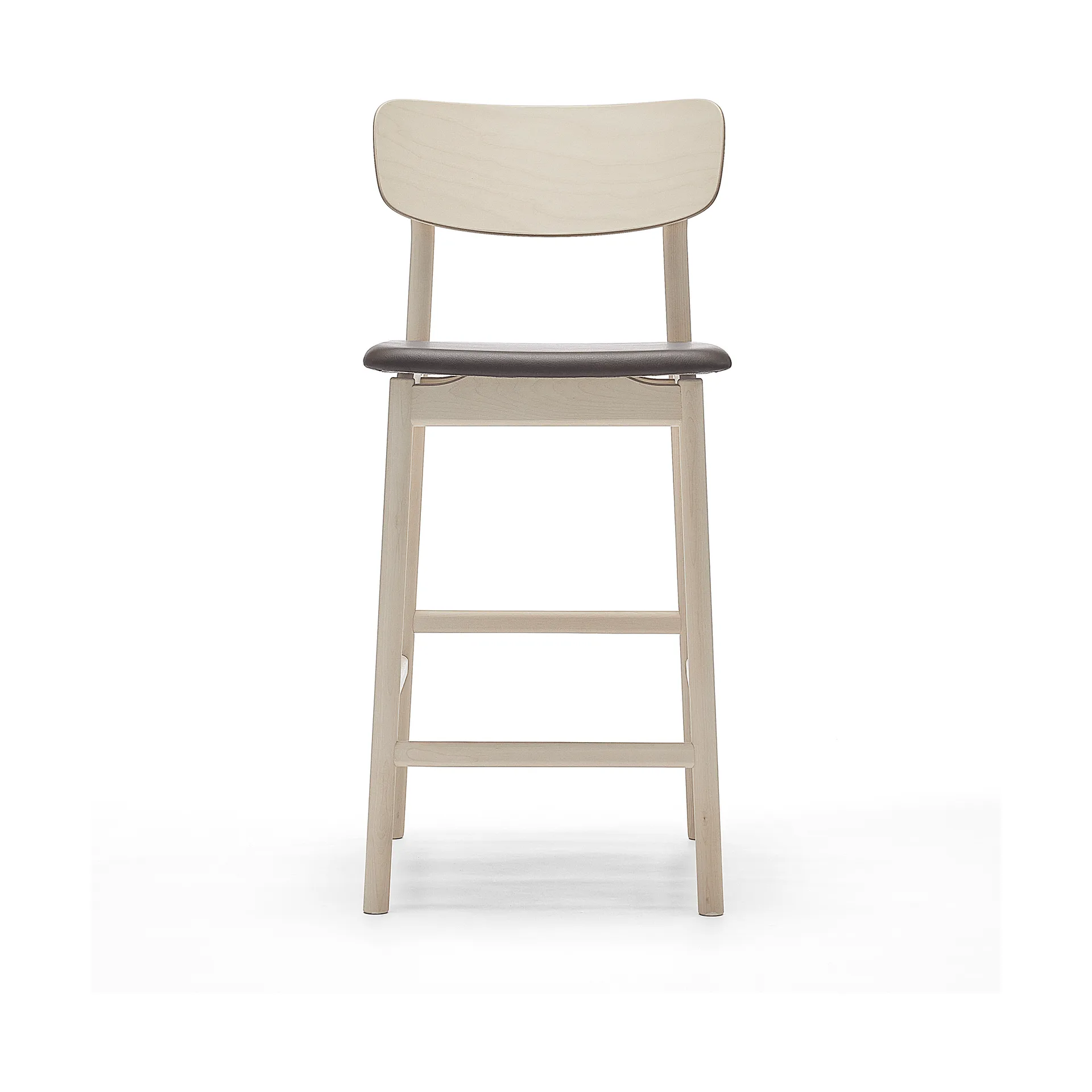 Prima Vista bar stool, Leather Elmosoft darkbrown-lightt matt lacquered birch stand, 65 cm Stolab