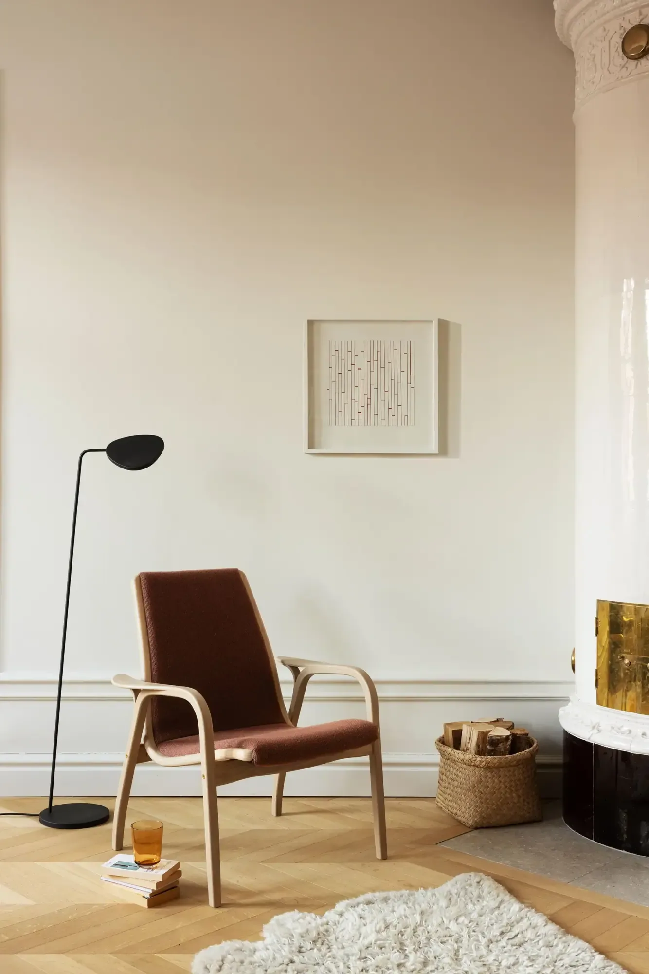 Laminett armchair, Sheepskin Off white-white pigmented oak Swedese