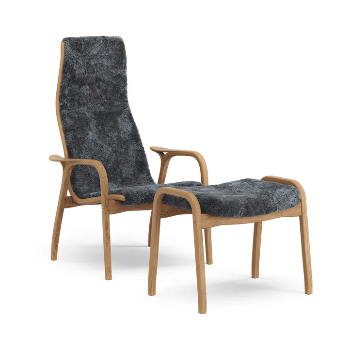 Lamino armchair and footstool - Sheepskin Charcoal-oiled oak - Swedese