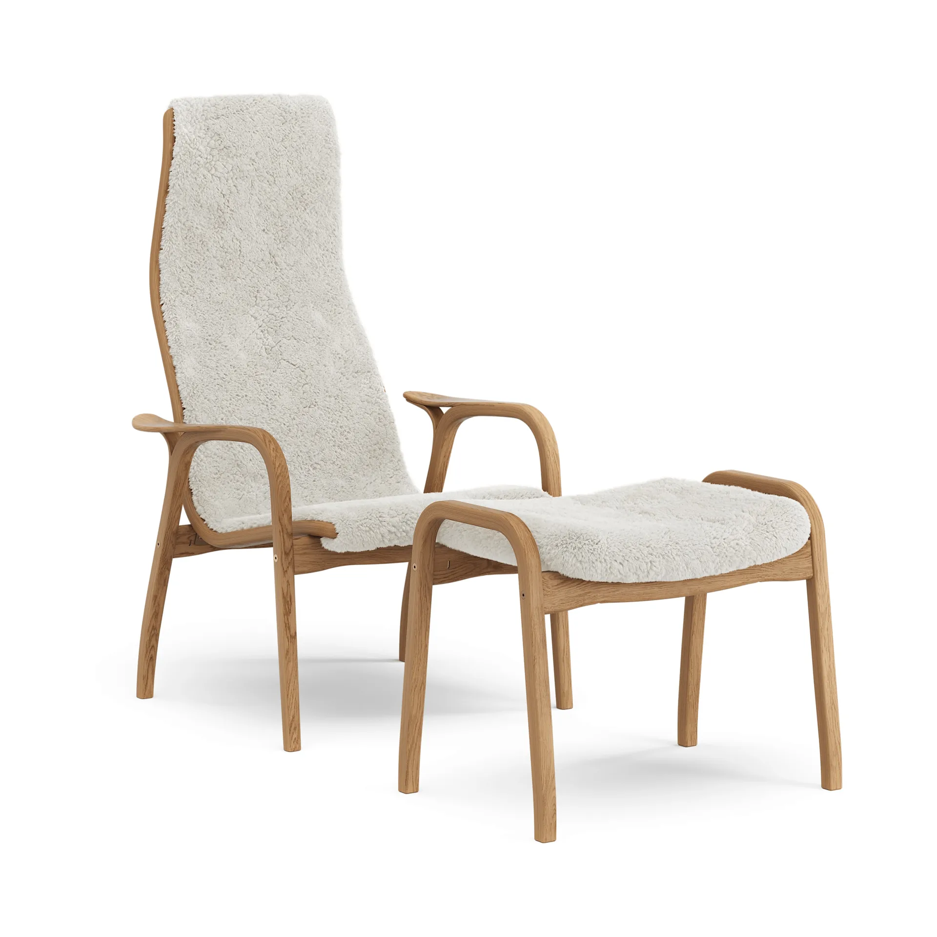 Lamino armchair and footstool, Sheepskin Off white-oiled oak Swedese