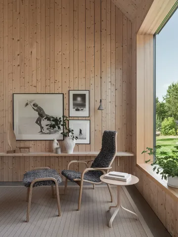 Lamino armchair and footstool - Sheepskin Off white-oiled oak - Swedese