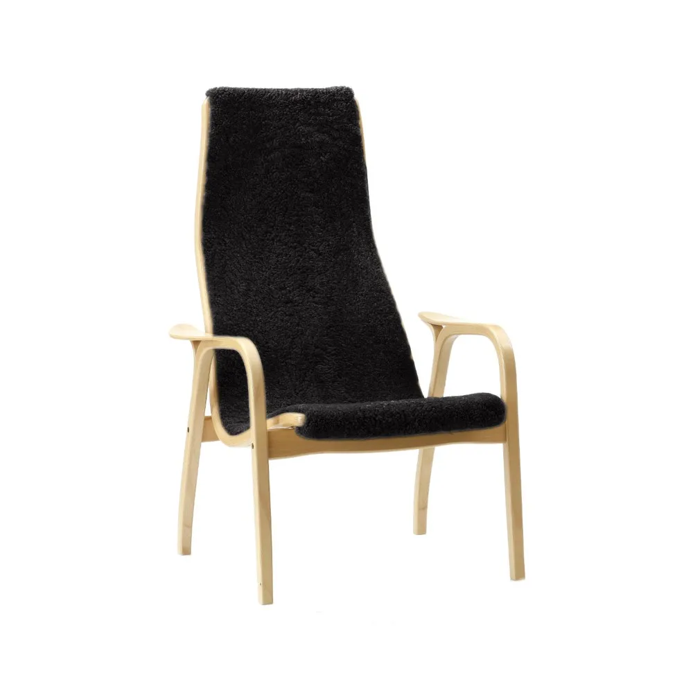 Lamino armchair, Sheepskin black, natural lacquered beech Swedese