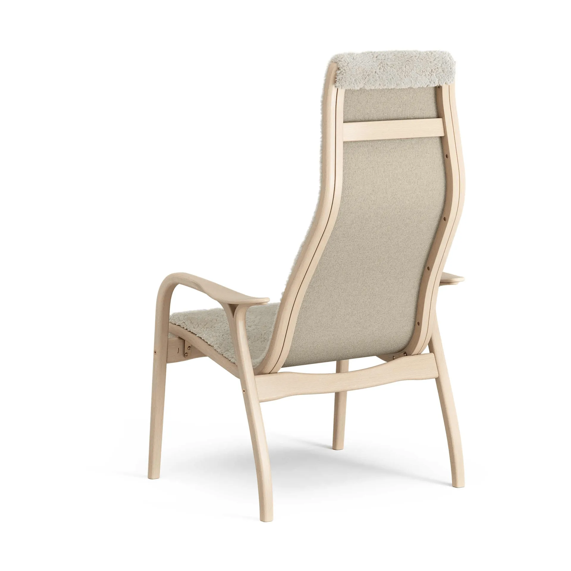 Lamino armchair, Sheepskin Moonlight-lacquered beech Swedese