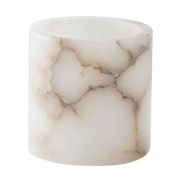 Alabaster candle holder, White-beige, S 10 cm Tell Me More