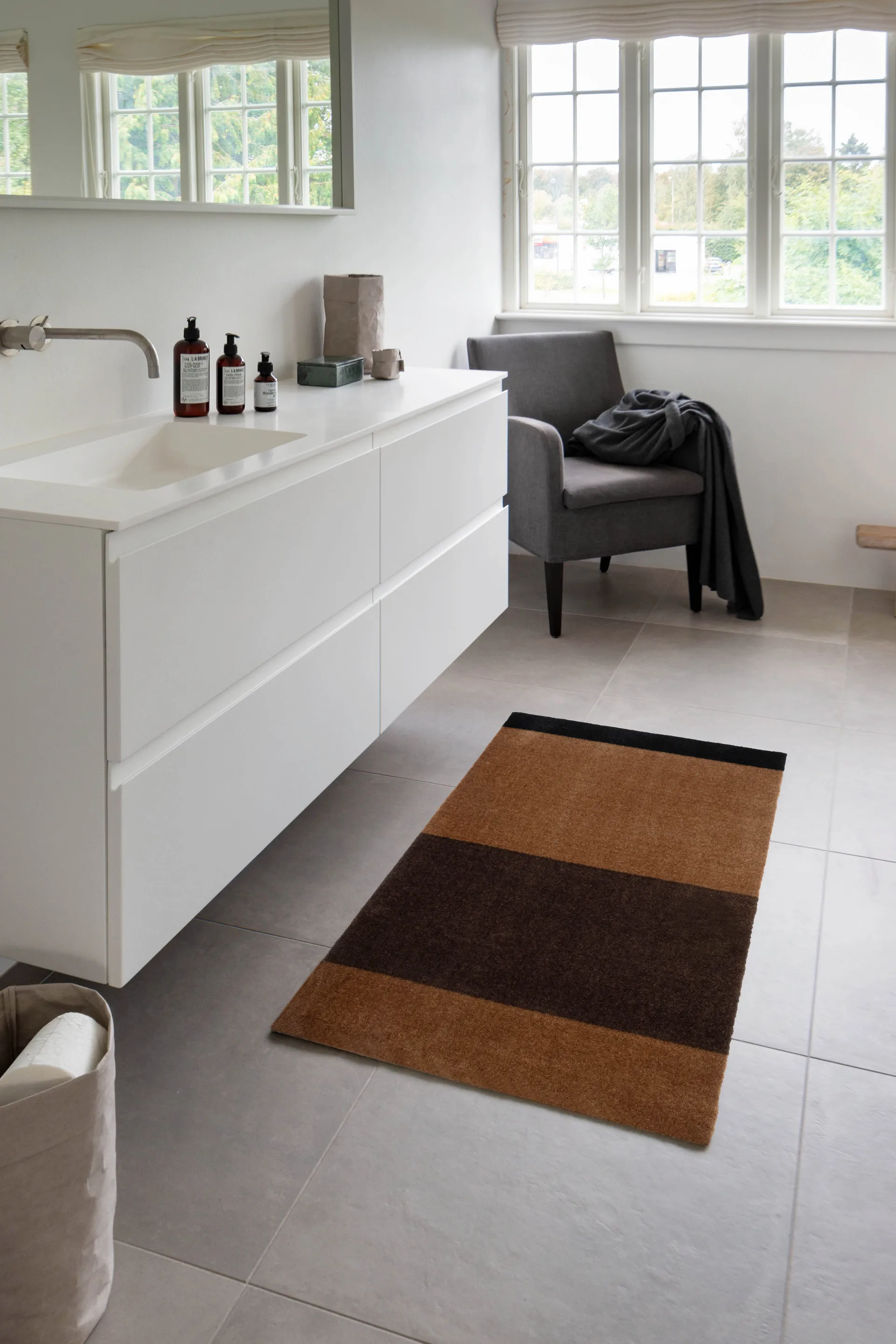 Stripes hallway rug horizontal, Cognac-dark brown-black, 67x120 cm tica copenhagen