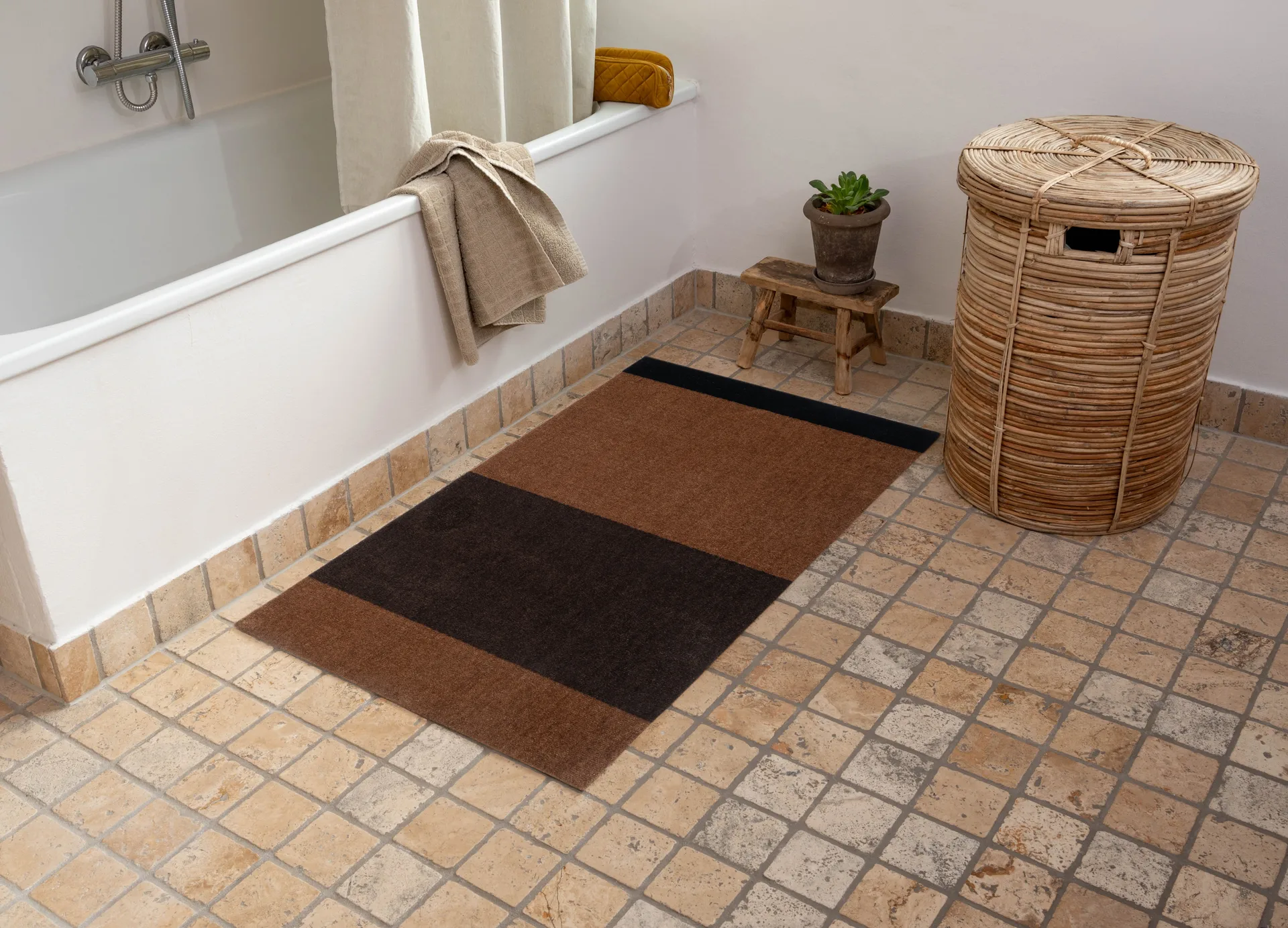 Stripes hallway rug horizontal, Cognac-dark brown-black, 67x120 cm tica copenhagen