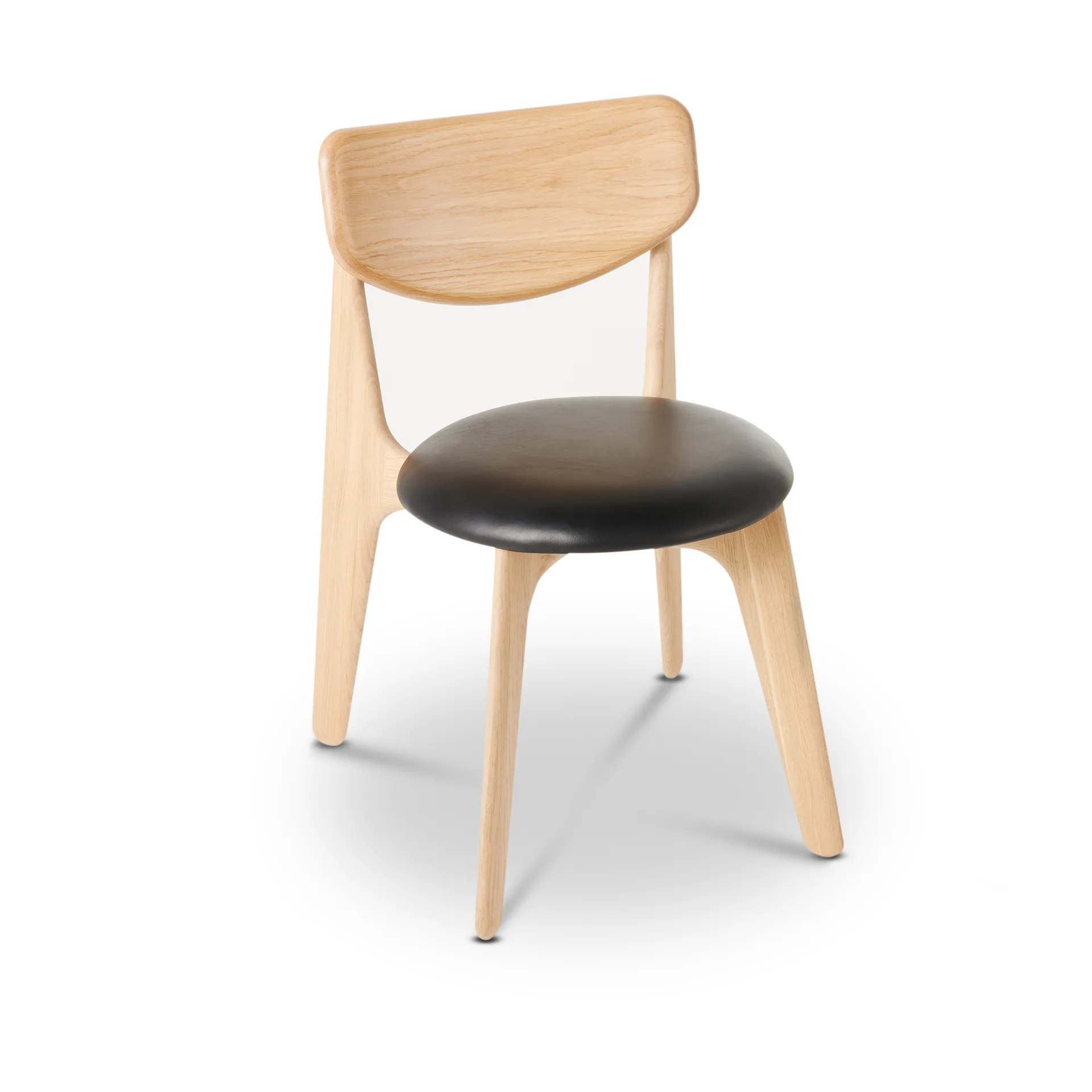 Slab dining chair upholstered seat, Natural oak-black leather Tom Dixon