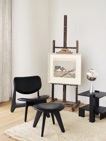 Slab lounge chair upholstered seat - Black ash-black leather - Tom Dixon