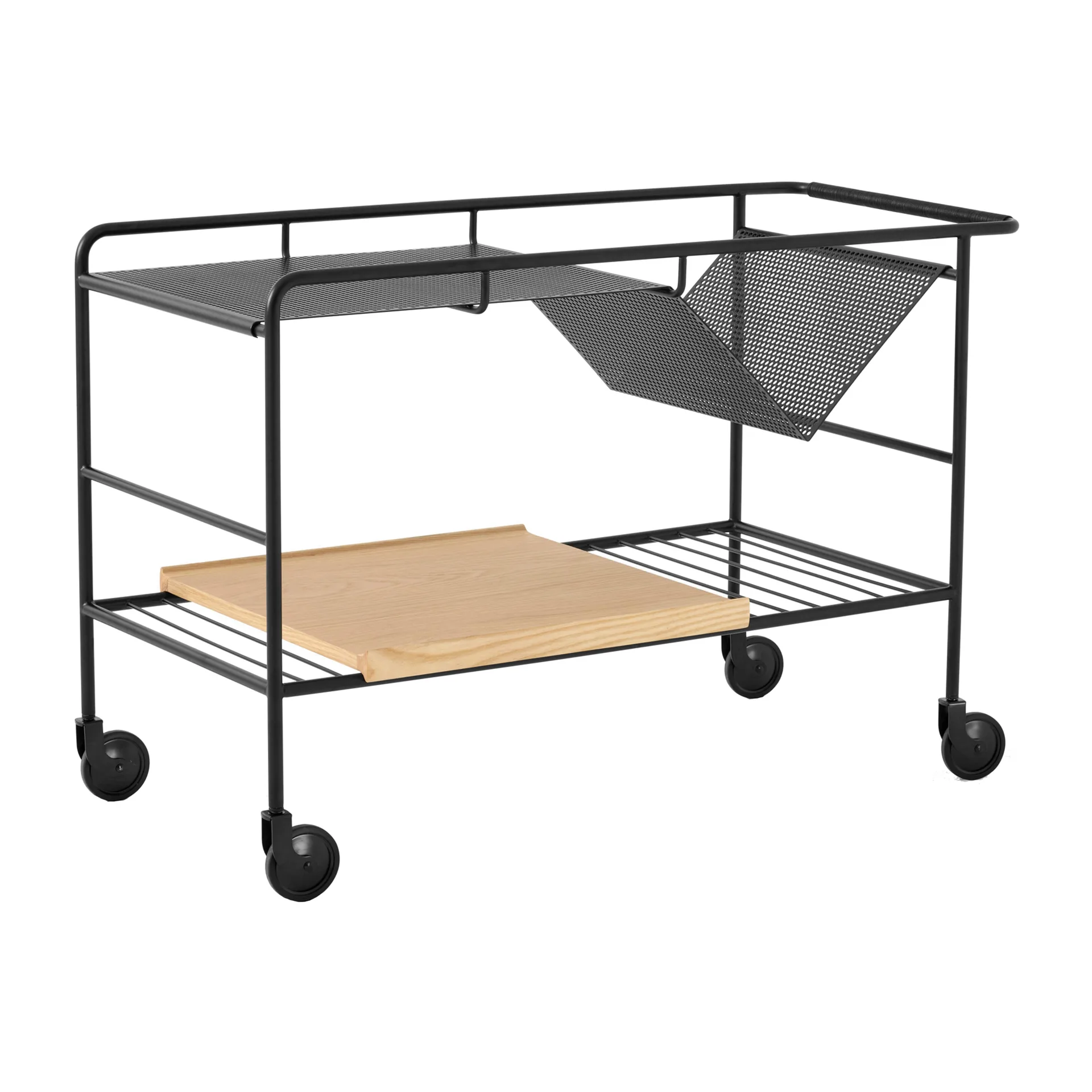 Alima storage trolley varnished oak, Black & lacquered oak &Tradition