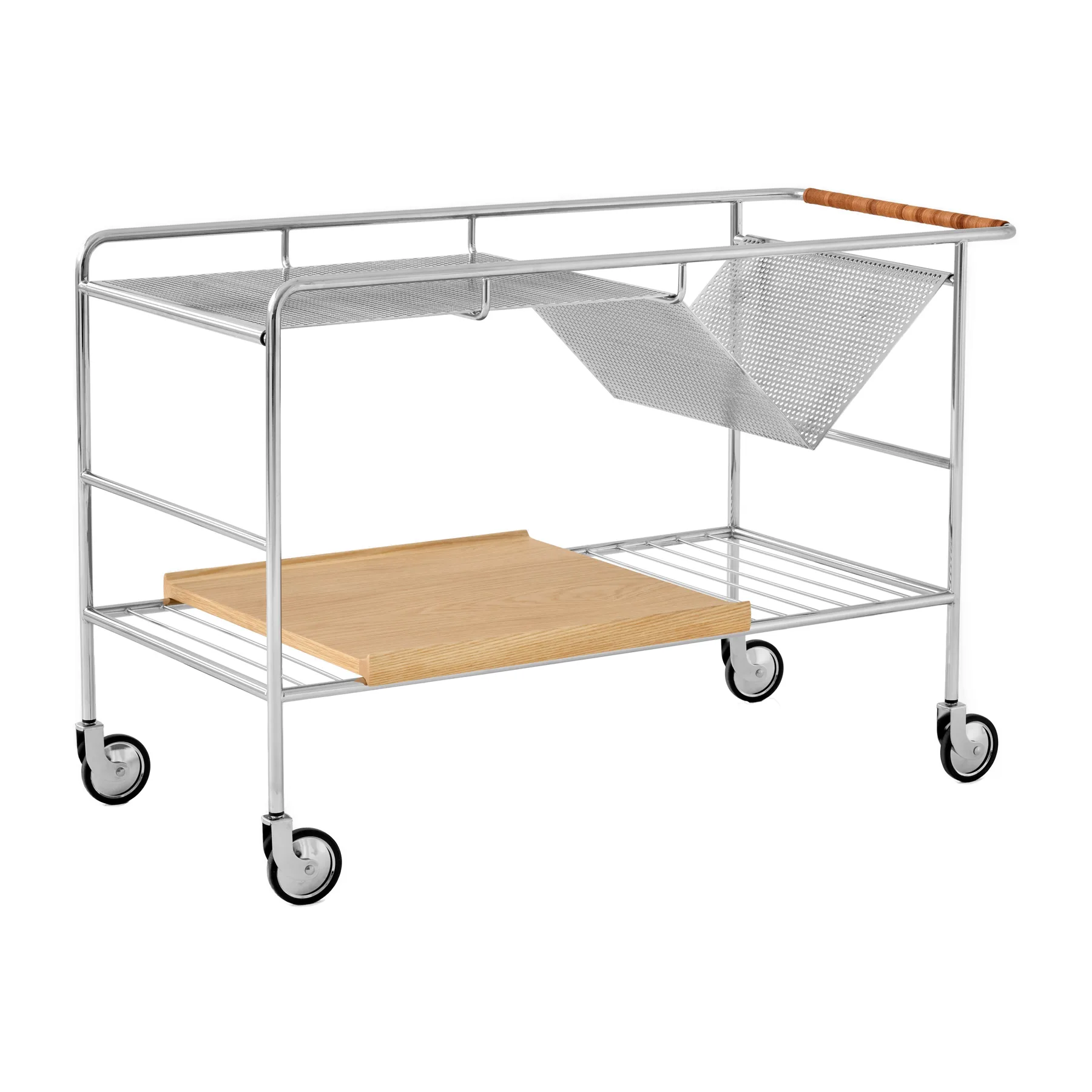 Alima storage trolley varnished oak, Chrome & lacquered oak &Tradition