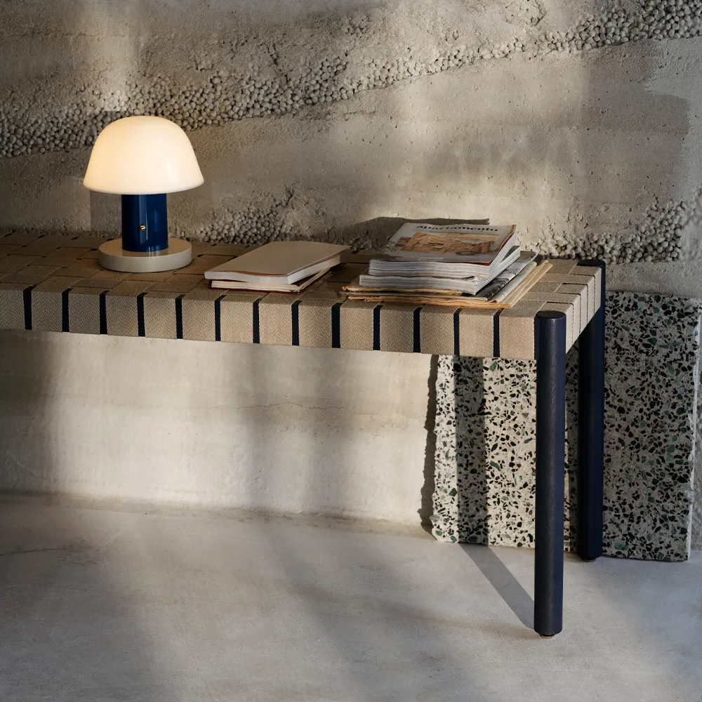Betty TK4 bench, Black. black braided linen seat &Tradition