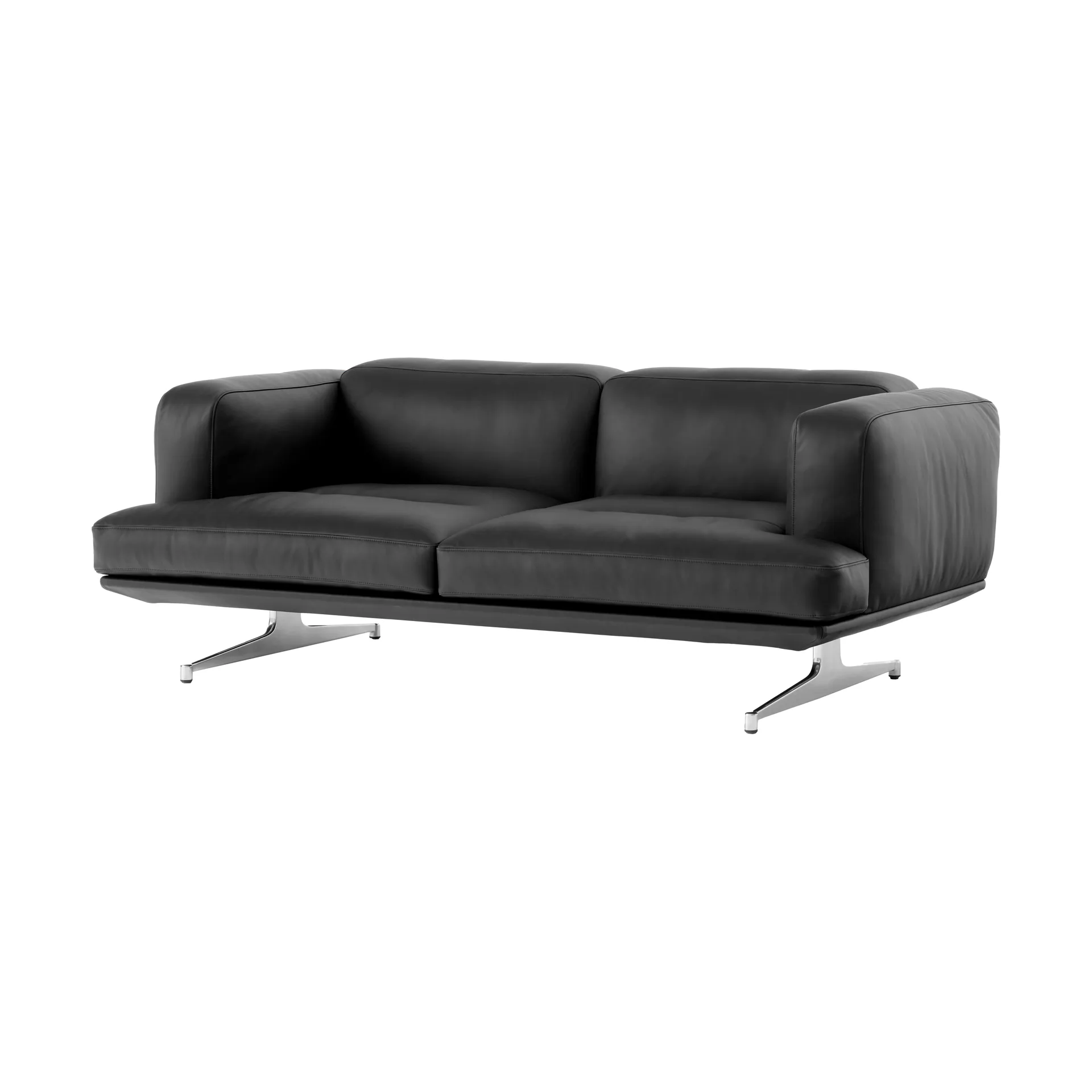 Inland AV22 sofa 2-seater, Noble leather black-polished aluminum &Tradition