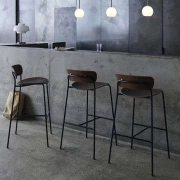 Pavilion AV9 barstool - Walnut lacquer, steel legs - &Tradition