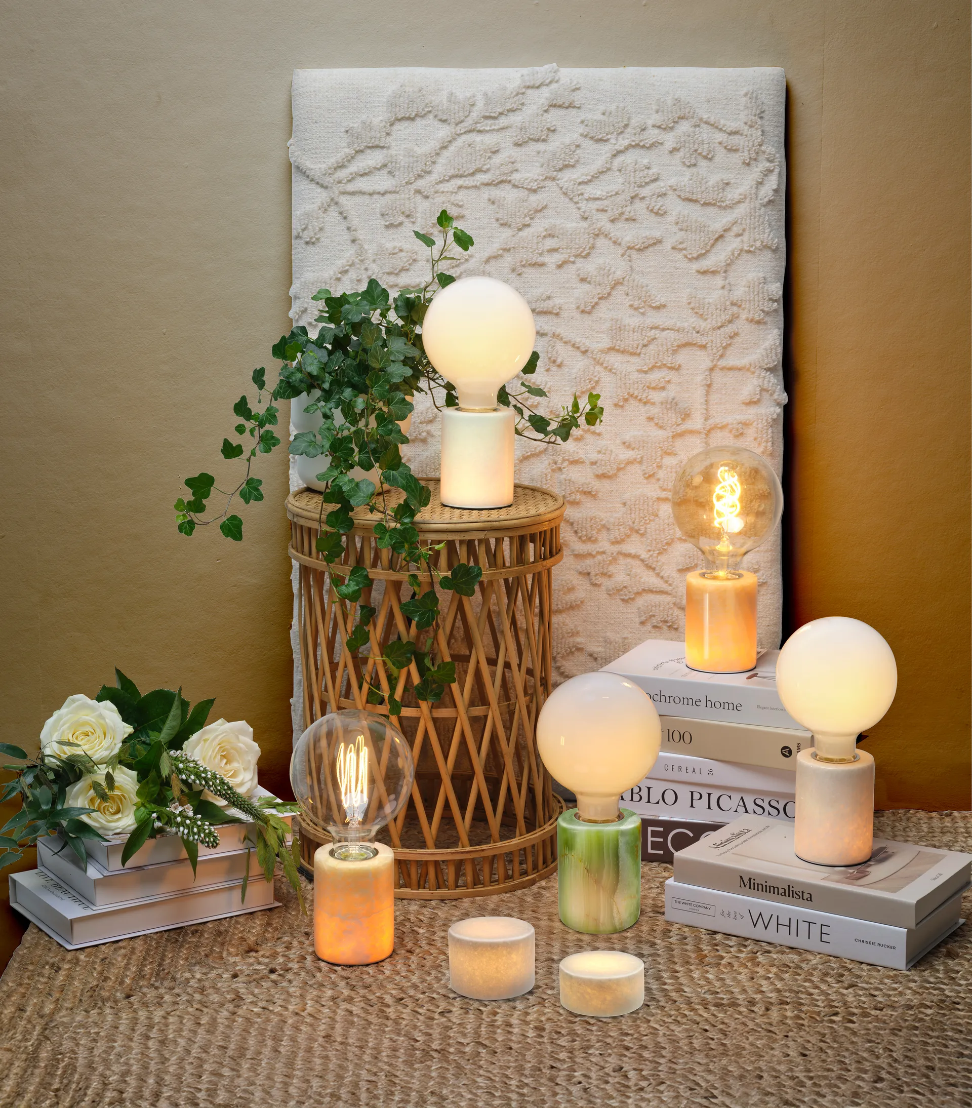 Marble table candle, White silk matte, Ø8x6 cm Unison Marble table candle, White silk matte, Ø8x6 cm Unison