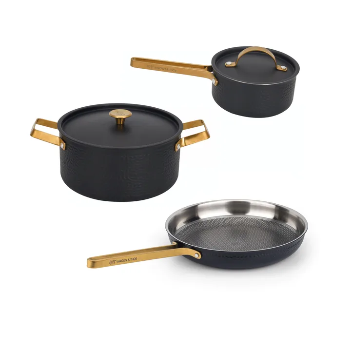 Arvet Viggo Mio pot set - Matt black-brass, 5 pieces - Vargen & Thor