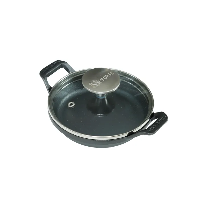 Pre-seasoned cast iron mini round casserole with glass lid - Ø14 cm - Victoria