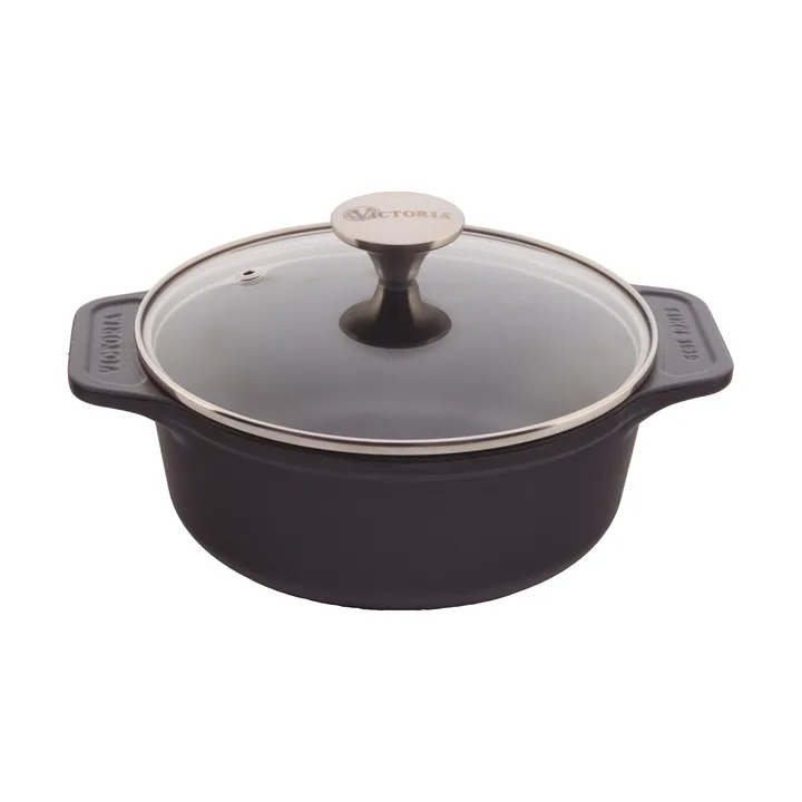 Victoria cast iron casserole with glass lid, pre-seasoned - 1.9 l - Victoria