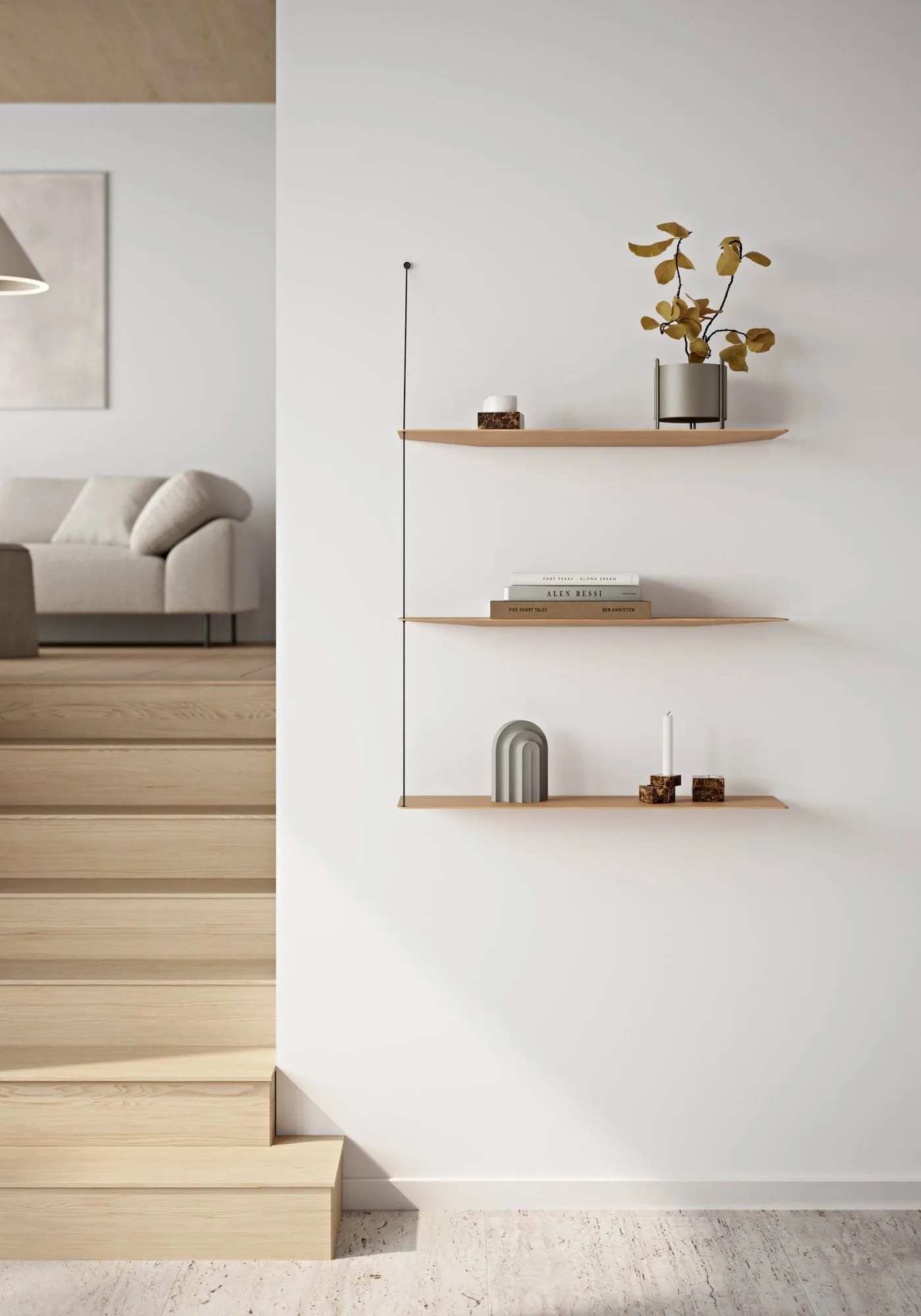 Stedge shelf, Black oak-brass, 80 cm, 2 shelves Woud
