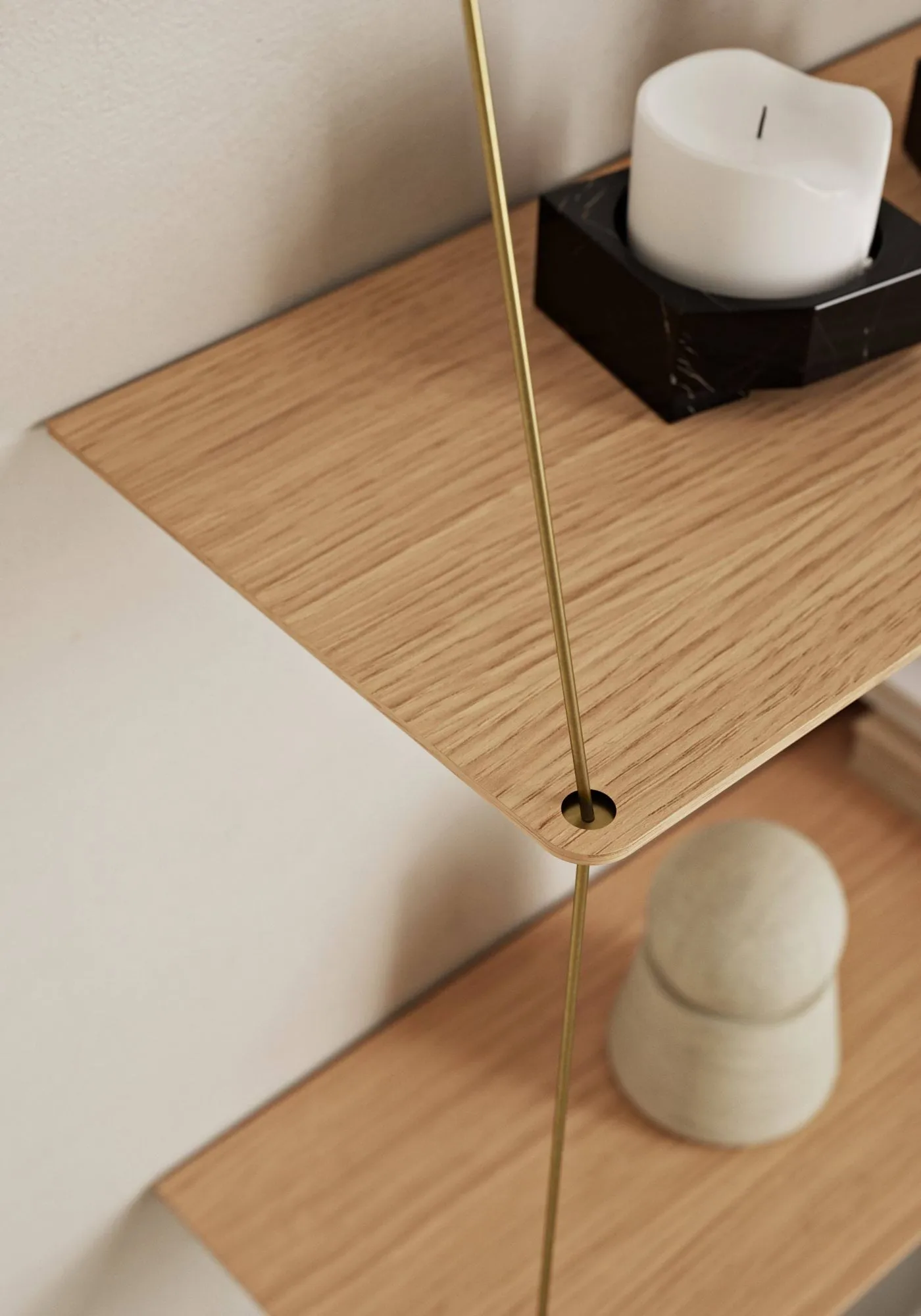 Stedge shelf, White-pigmented oak-brass, 60 cm, 2 shelves Woud