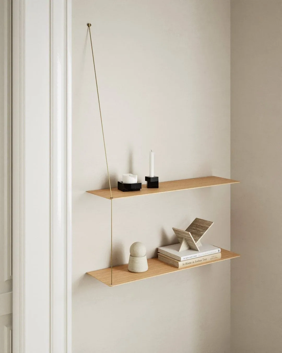 Stedge shelf, White-pigmented oak-brass, 60 cm, 2 shelves Woud