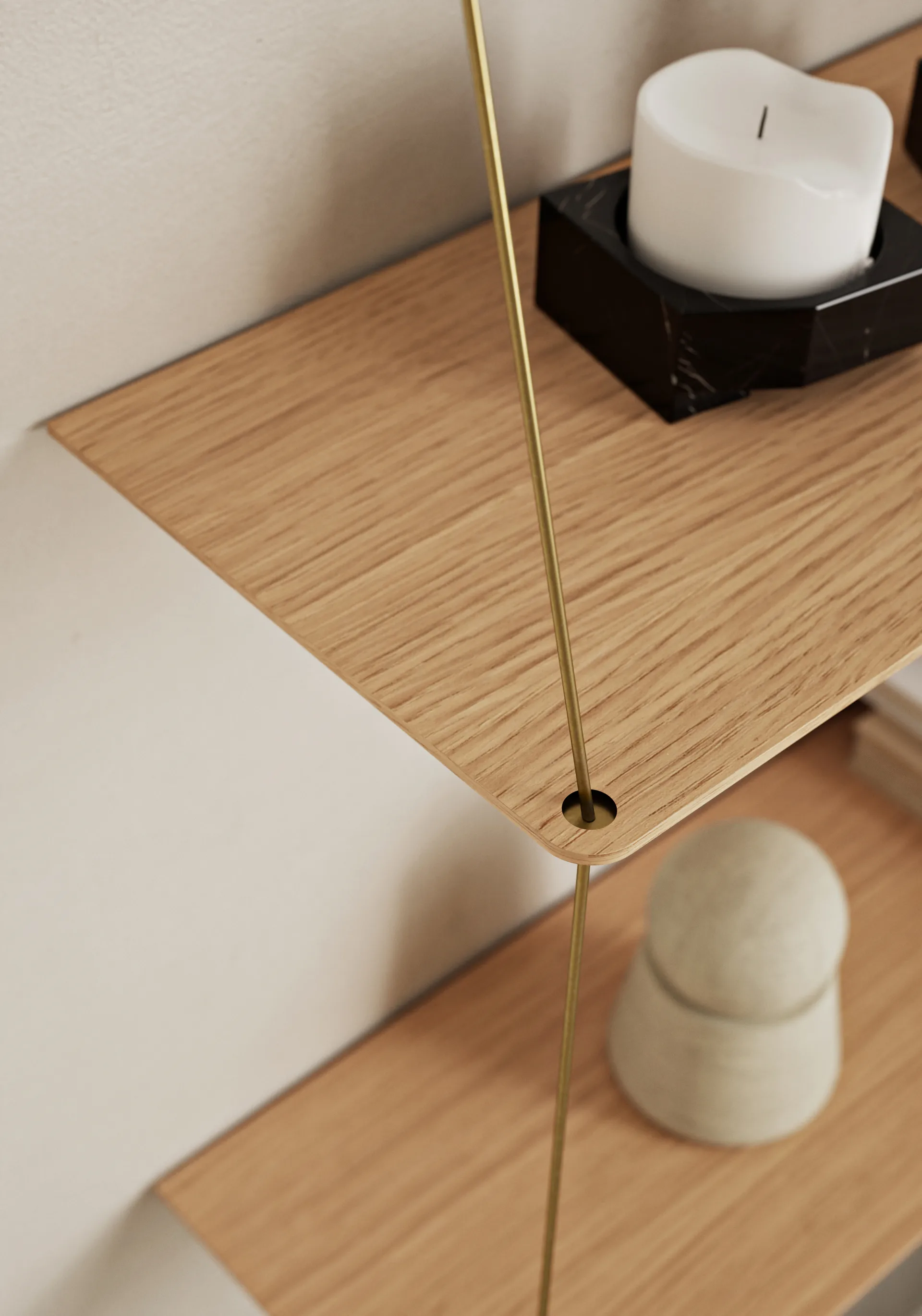 Stedge shelf, White-pigmented oak-brass, 80 cm, 2 shelves Woud Stedge shelf, White-pigmented oak-brass, 80 cm, 2 shelves Woud