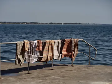 Sauna towel - Taupe-camel-sky blue, 50x100 cm - Zone Denmark