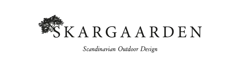 SKARGAARDEN Scandinavian Outdoor Design logo with a tree silhouette.
